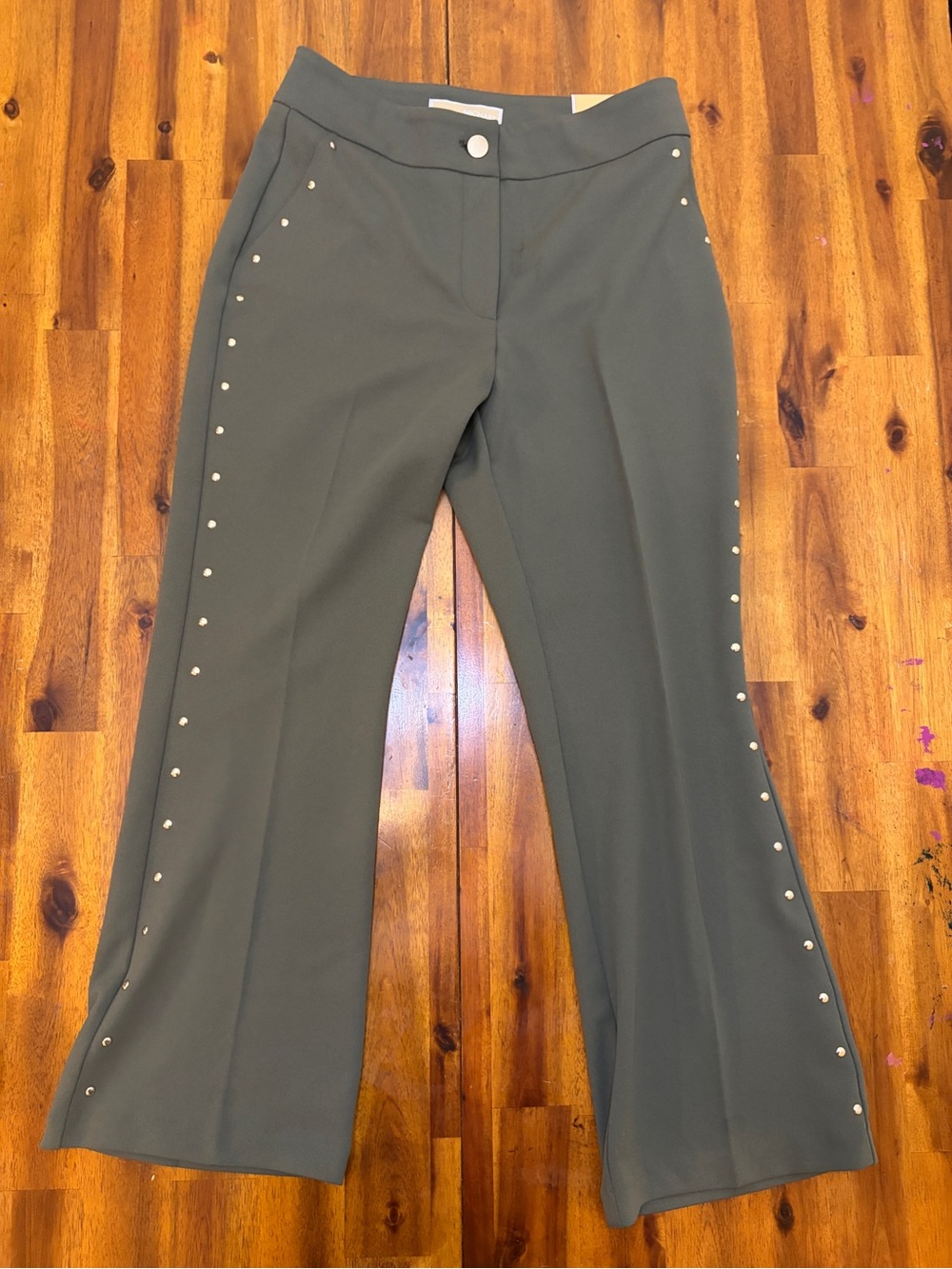 Michael Kors Olive Green Wide-Leg high rise crop Studded Women's Pants